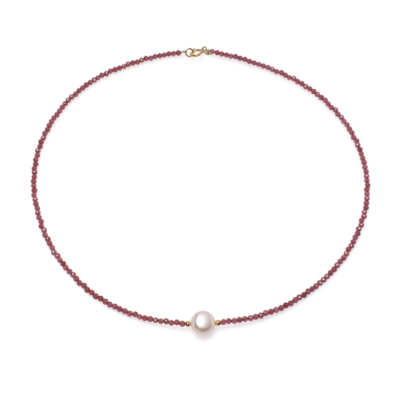 Колие с 7-9мм цветна перла и гарнет, 40см