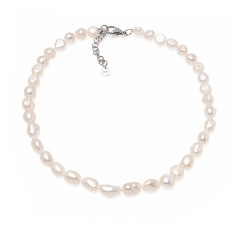 Колие с 9-11мм бели барокови перли и стоманена закопчалка