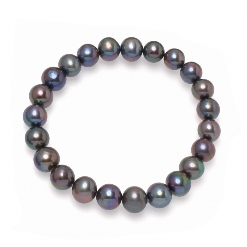 Гривна 8-8.5мм тъмни перли, ластик, 18см.