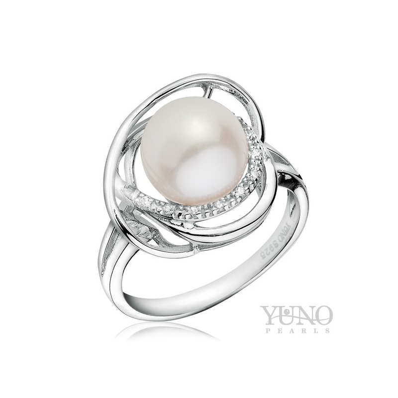 Пръстен сребро, бяла перла, 9-10мм