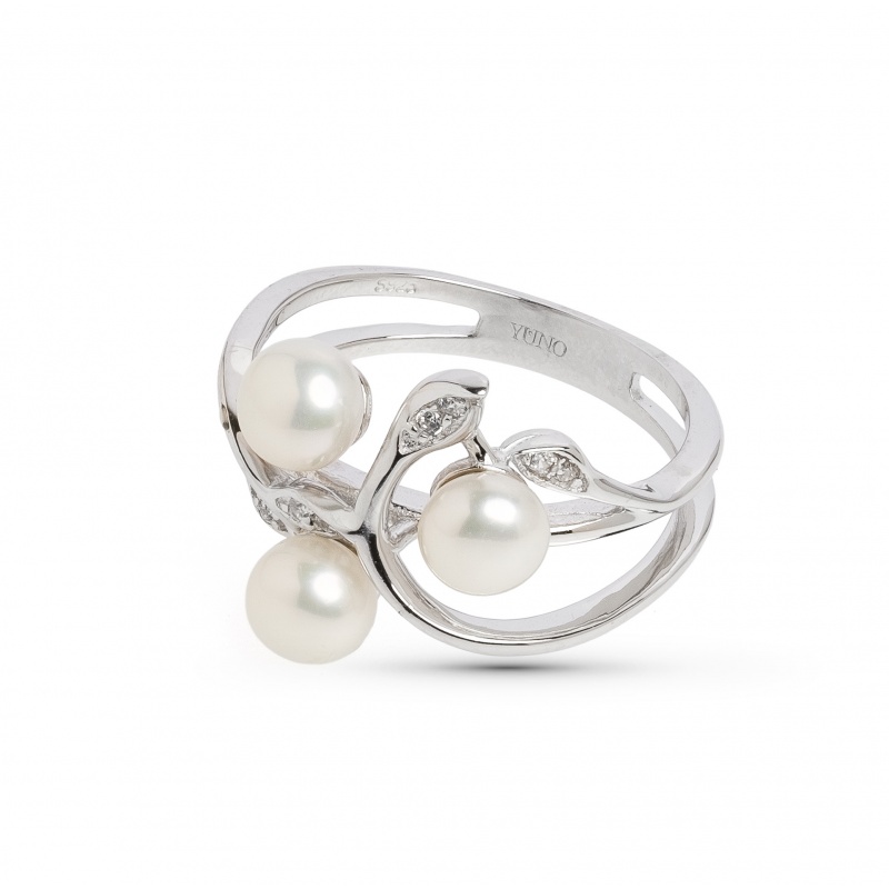 Пръстен сребро с бели перли 5-5.5мм