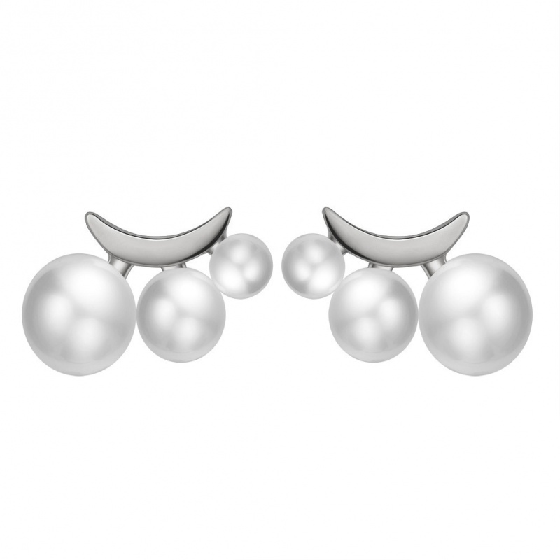 Обеци сребро, 3 броя нарастващи бели перли, щифт