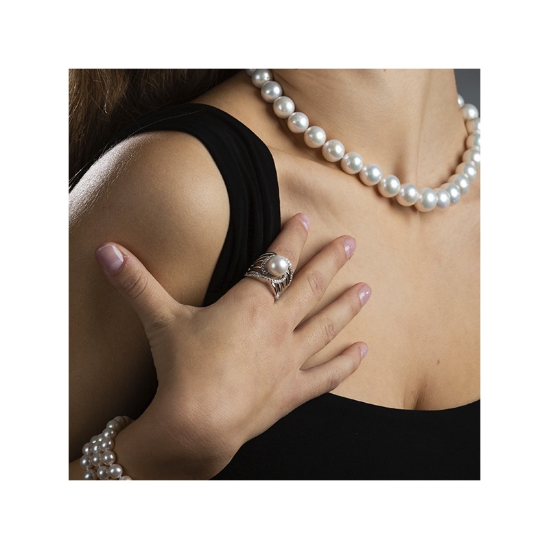 Пръстен сребро, бяла Едисън перла, 11-12мм