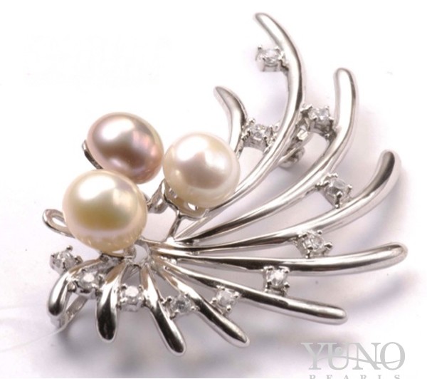 Брошка/висулка сребро,7.5-8мм,цирконии