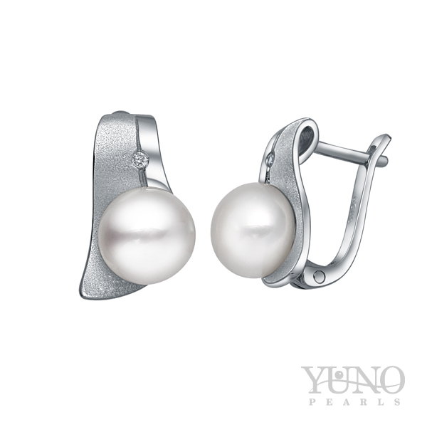 Обеци сребро, бели перли, 8-9мм