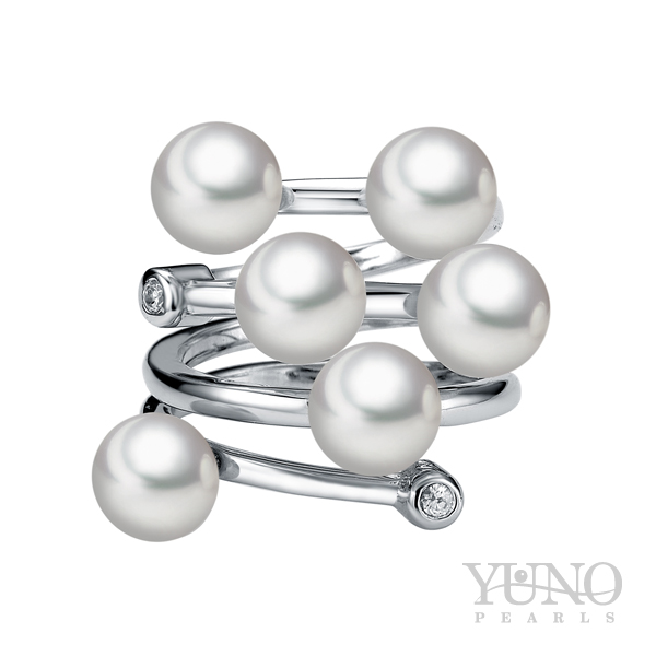 Сребърен пръстен с бели перли, 7-8мм