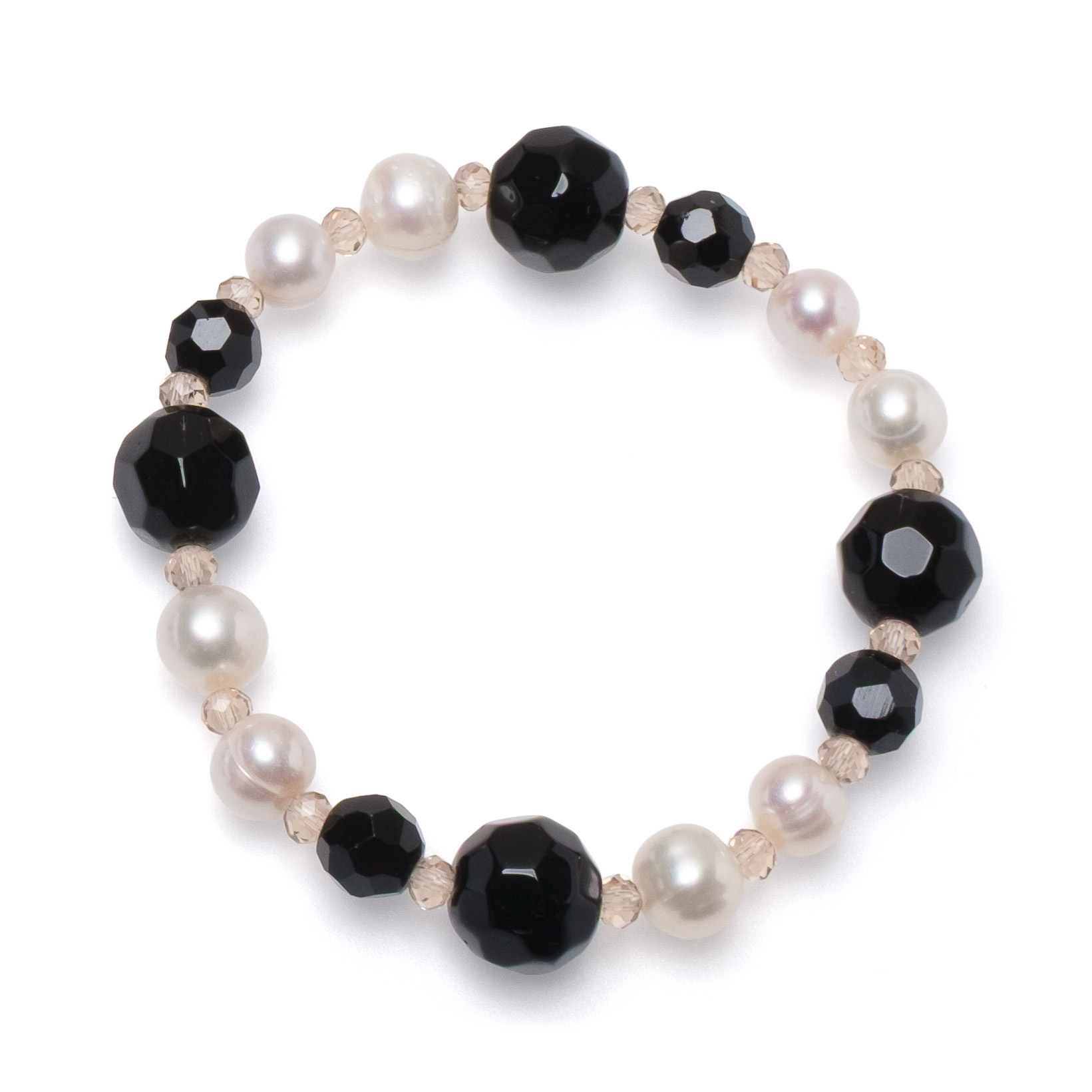 Гривна бели перли, 8.5-10мм, оникс, 18см