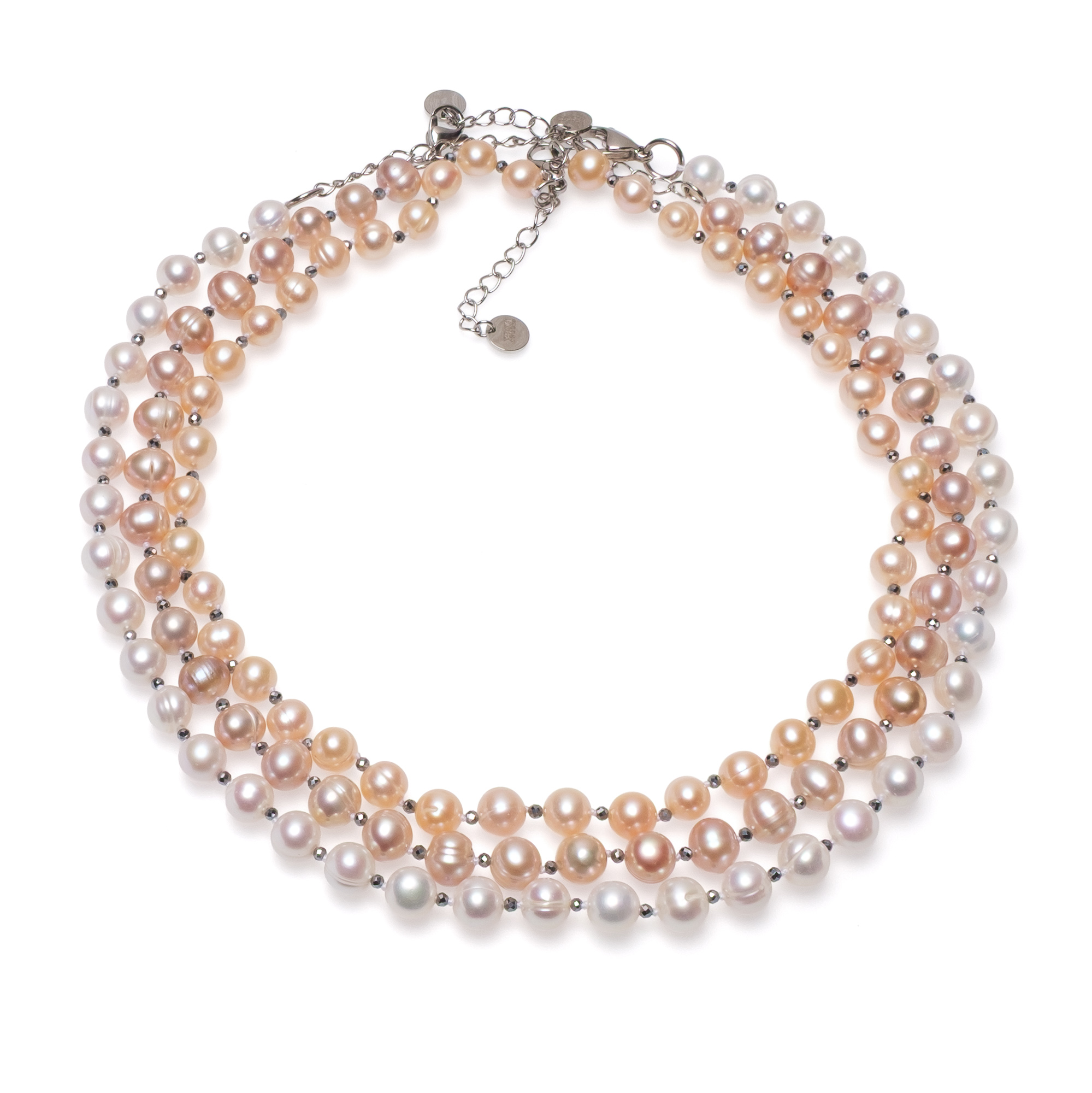 Колие с розови перли 8-9мм и хематит, 43см+5см