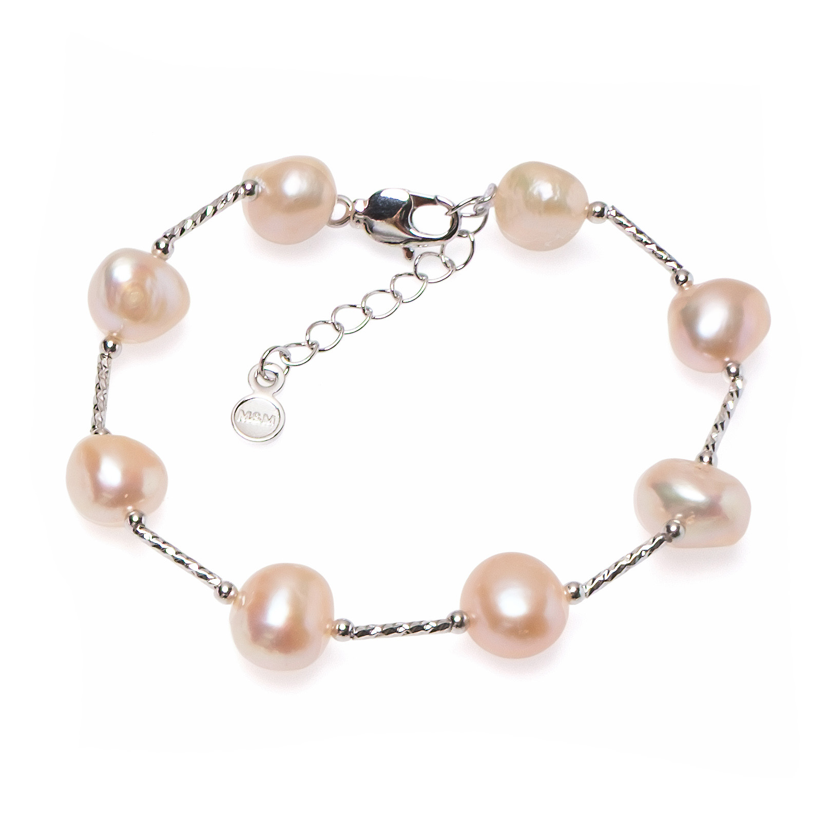 Гривна, розови асиметрични перли 8-11мм