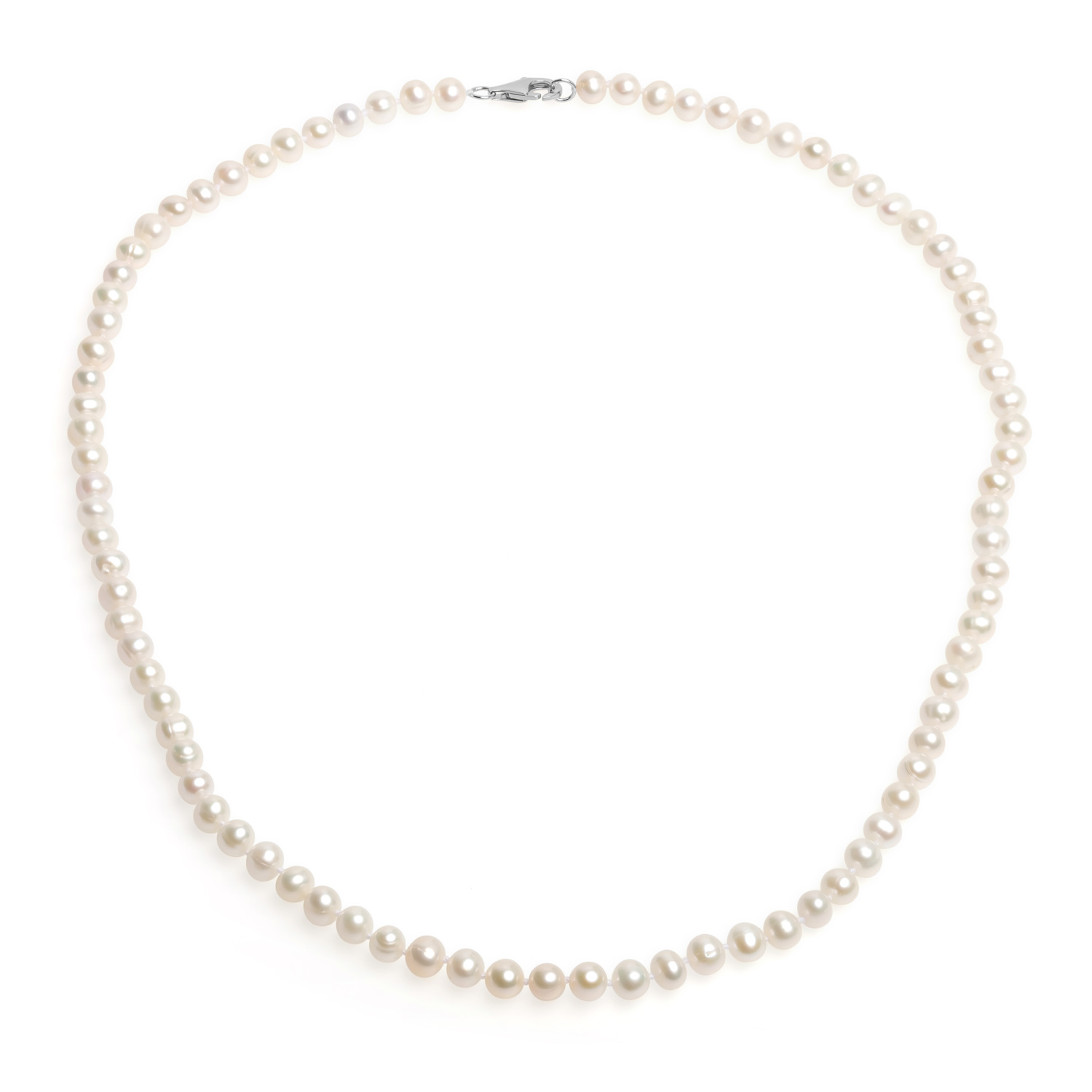 Колие 5.5-6мм, бели и сребърна закопчалка, 55см