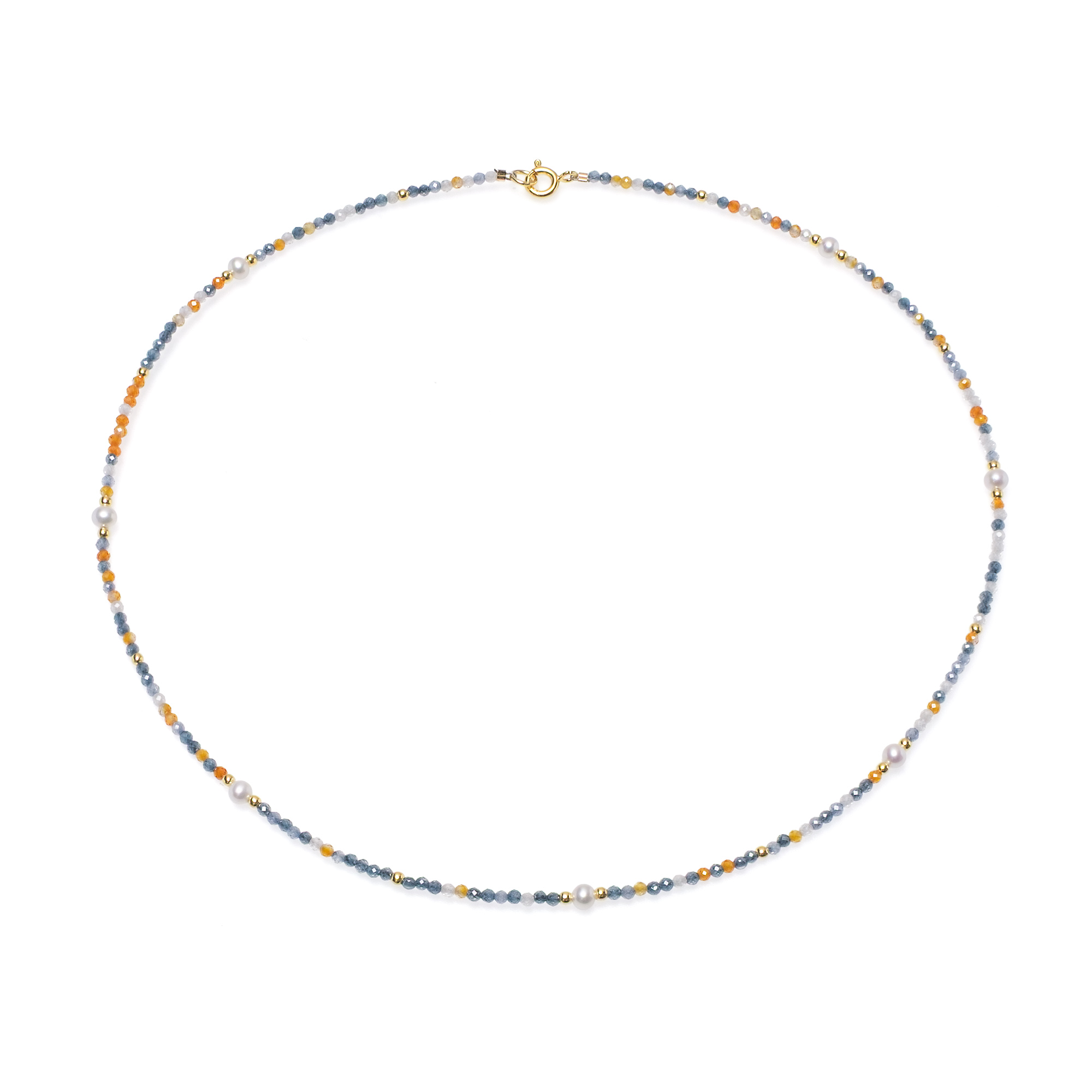 Колие с 3,5-4мм бели перли, цветен шпинел, 42см.