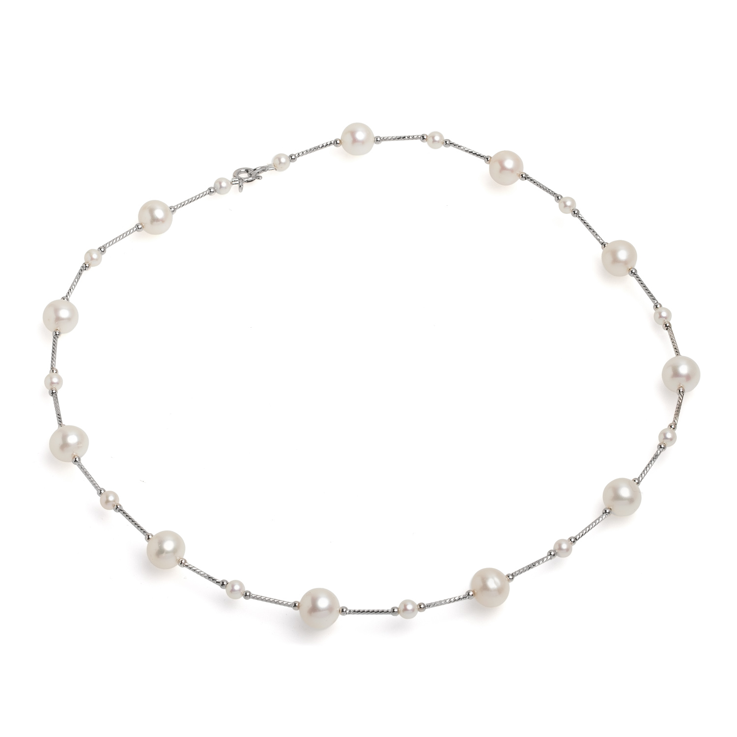 Колие 8,5-9мм бели перли, сребърна закопчалка,45 см