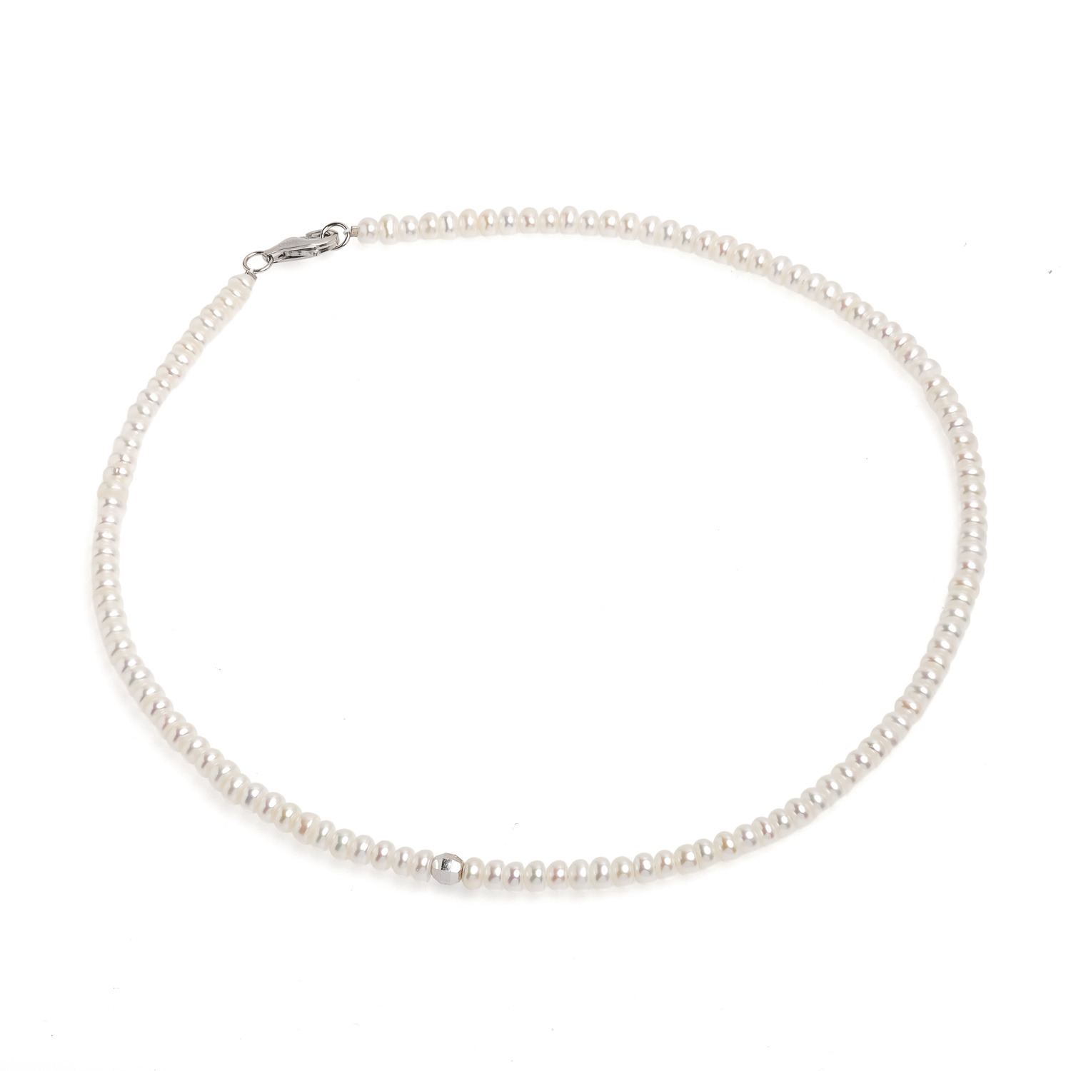 Колие 4,5-5мм бели перли, сребърна закопчалка и топче, 38/40см