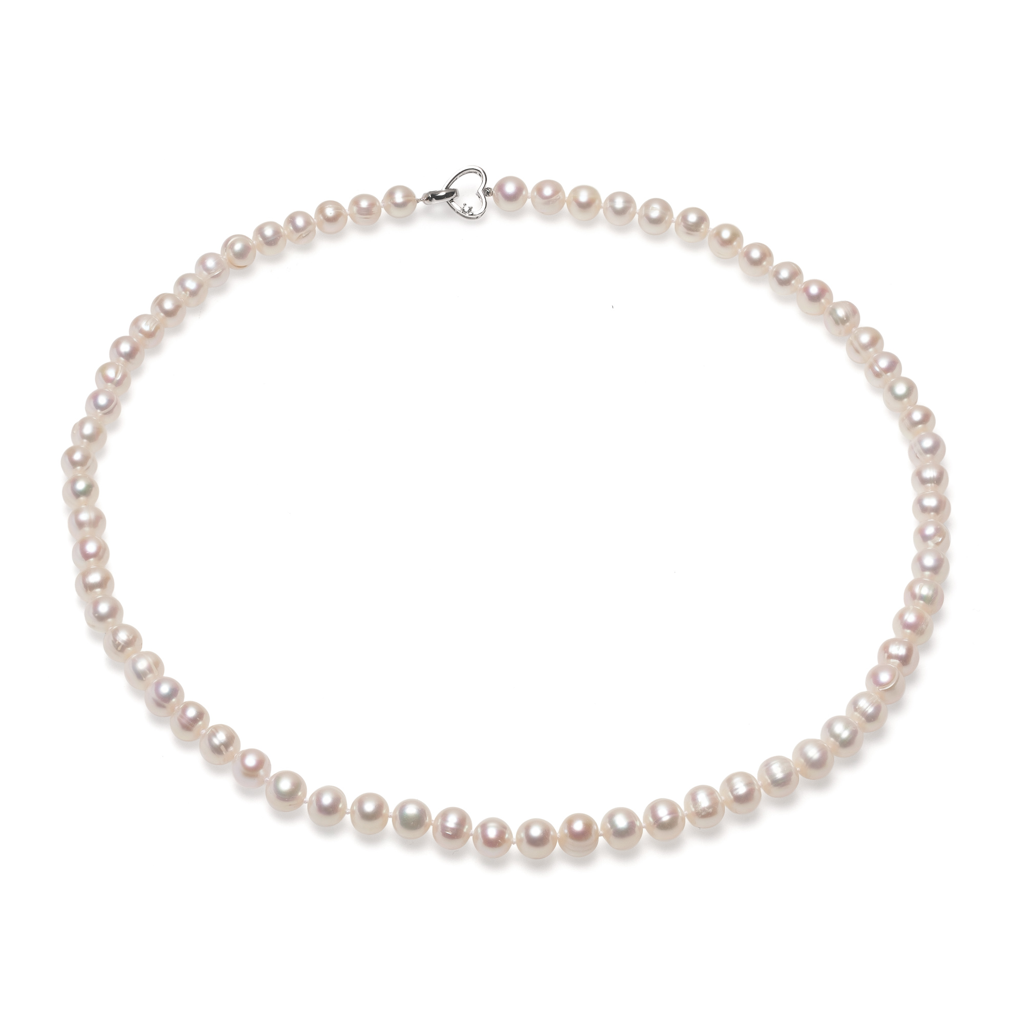 Колие с 8-9мм бели перли .,сребърна закопчалка, 55см