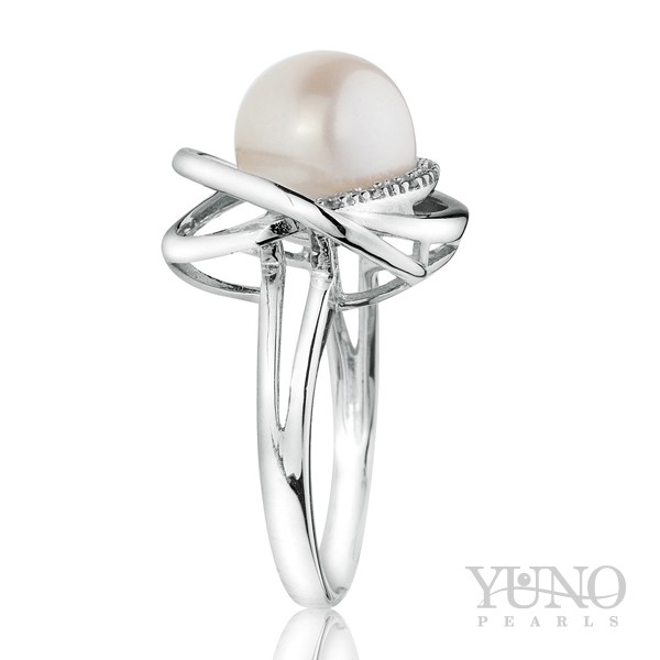 Сребърен пръстен с бяла перла, 9-10мм