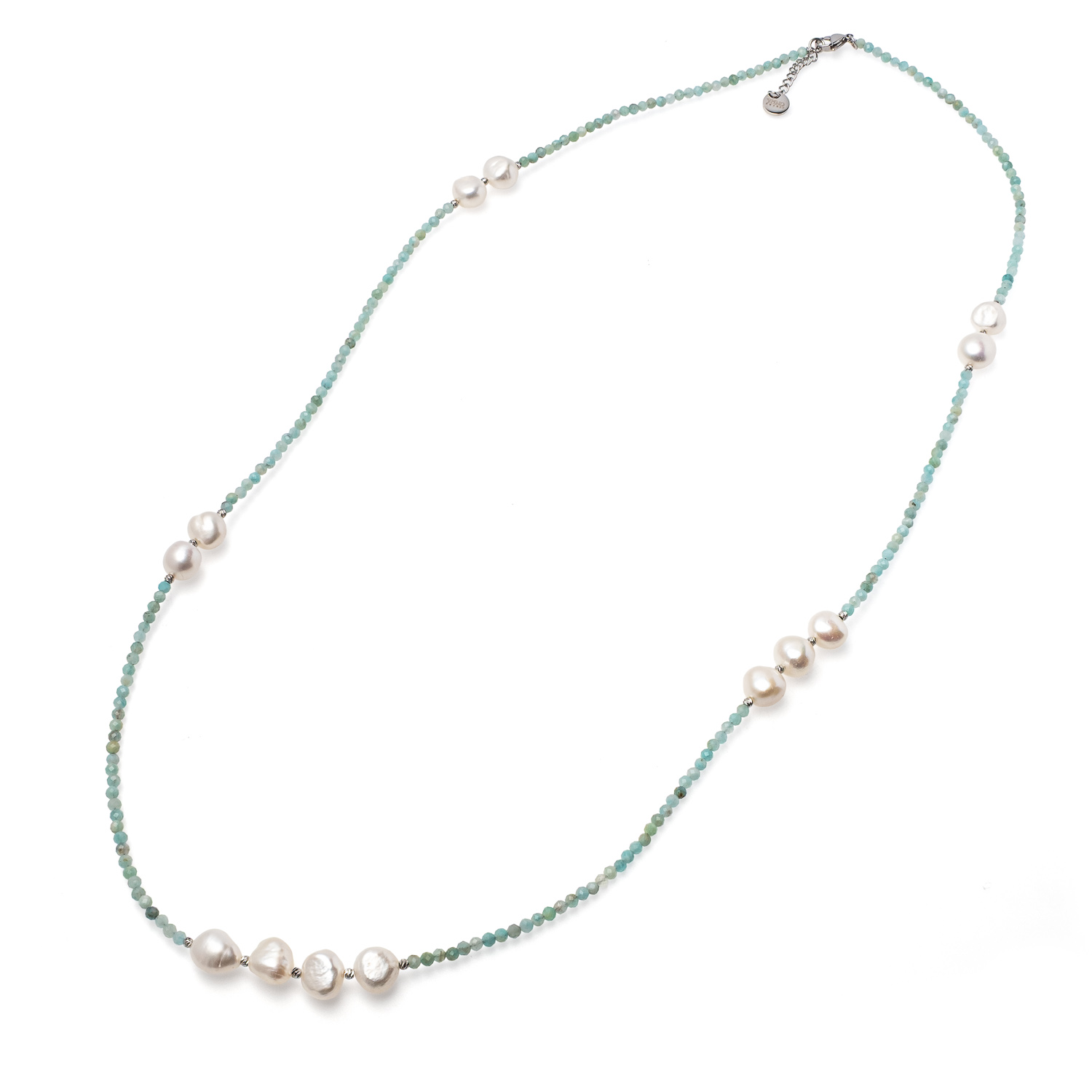 Колие 8-11мм бели п., амазонит, 83+4см