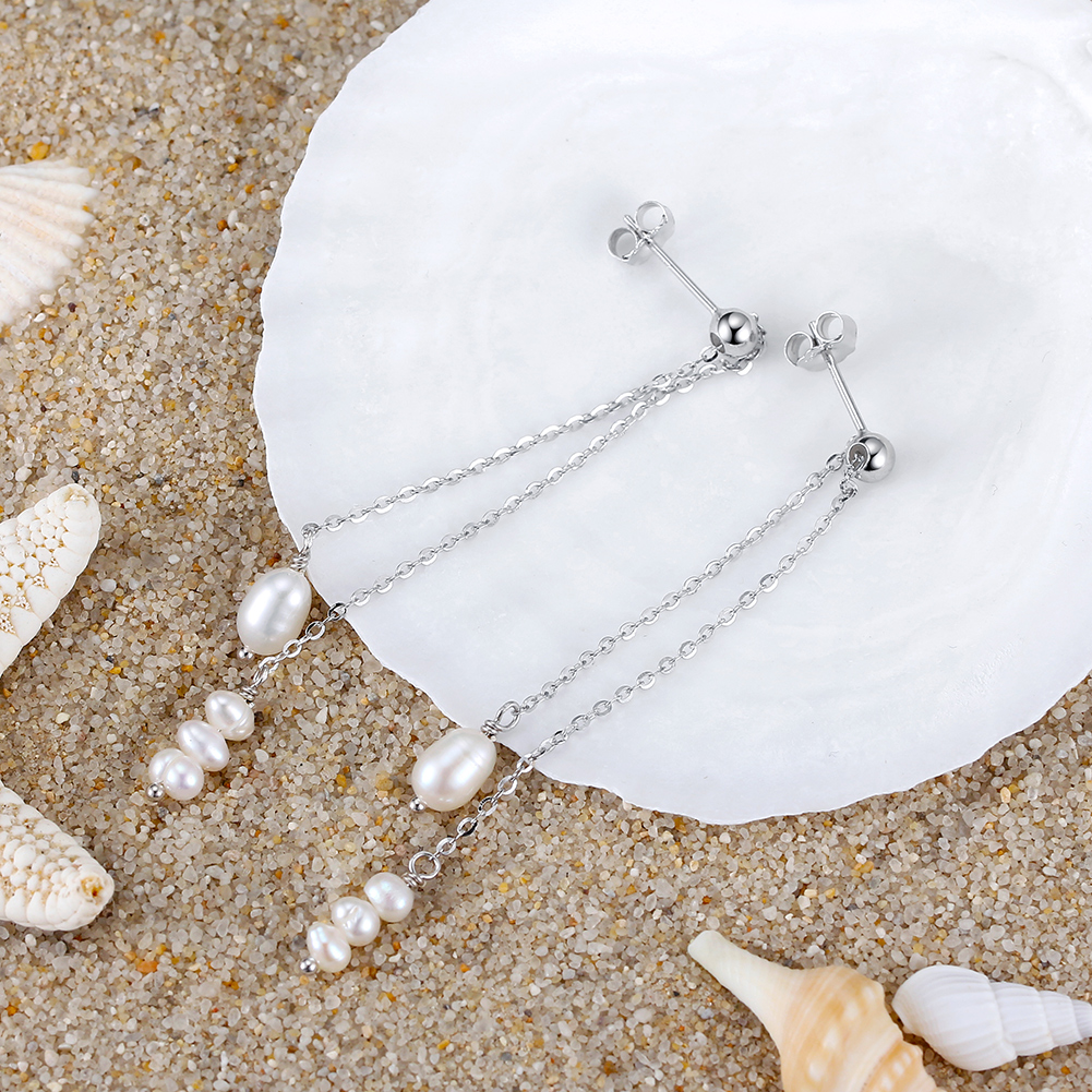 Обеци сребро,.3-6мм бели перли, щифт