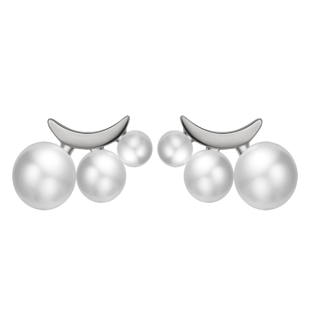 Обеци сребро, 3 броя нарастващи бели перли, щифт